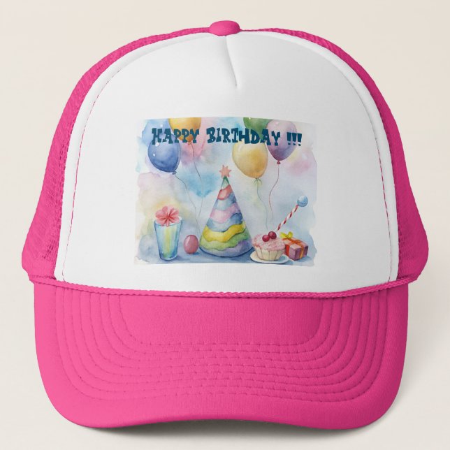 Gorra De Camionero Personalizable Feliz Cumpleaños (Anverso)