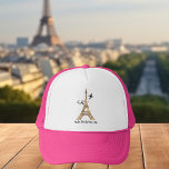 Gorra De Camionero Personalizable París Viaje Moda Torre Eiffel<br><div class="desc">Personalizar a estos minimalistas gorras de vacaciones de moda de París para su reunión familiar o viaje de chicas. Un dibujo artístico de la torre Eiffel con un avión volando detrás para simbolizar tu viaje en avión. Guión cursivo personalizado.</div>