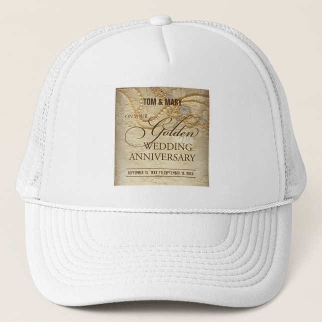 Gorra De Camionero Personalizable, Perlas del 50 aniversario Boda (Anverso)