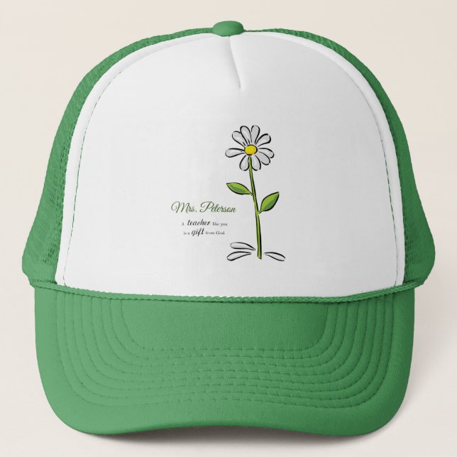 Gorra De Camionero Personalización, profesor gracias, flor religiosa (Anverso)