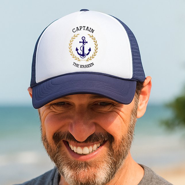 Gorra De Camionero Personalizado Capitán Bote Anclaje Náutico Persona (Custom Captain Boat Personalized Nautical Anchor Trucker Hat)