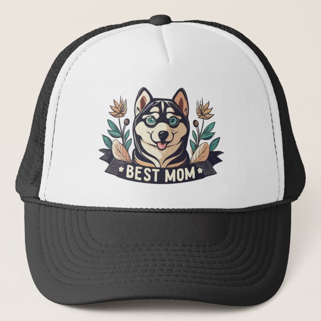 Gorra De Camionero Personalizado caprichosa Siberian Husky Dog Mom (Anverso)