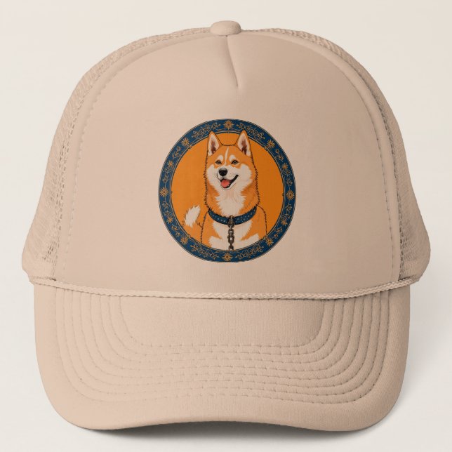 Gorra De Camionero Personalizado colorido Perro feliz (Anverso)