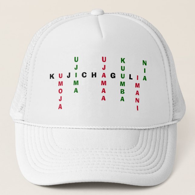 Gorra De Camionero Personalizado Crossword Kwanzaa NGUZO SABA (Anverso)