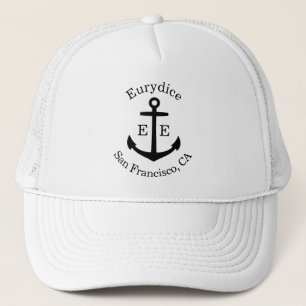 Gorra De Camionero Personalizado de Ancla Negra Náutica
