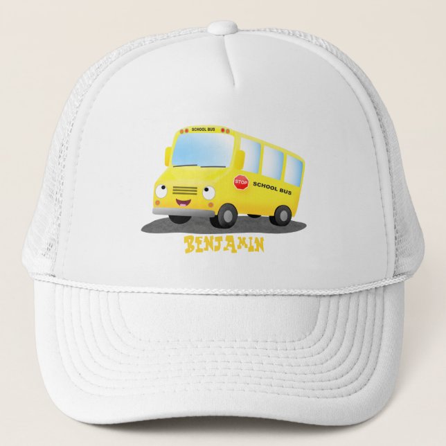 Gorra De Camionero Personalizado de autobús escolar alegre y amarillo (Anverso)