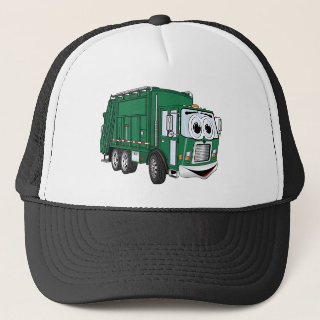 Gorra De Camionero Personalizado de camión de basura sonriente verde (Anverso)
