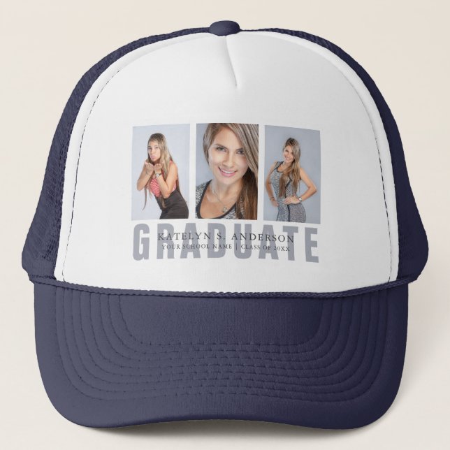 Gorra De Camionero Personalizado de Collage de fotos de graduación (Anverso)