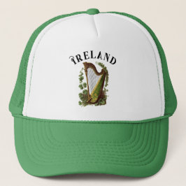 Gorra De Camionero Personalizado de Harp Irlandés Vintage Green y Gol