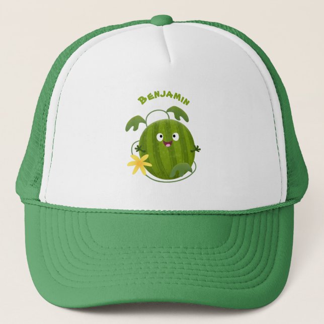 Gorra De Camionero Personalizado de la sandía sonriente alegre (Anverso)