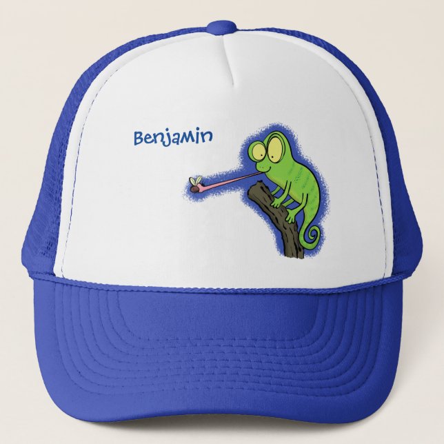 Gorra De Camionero Personalizado de lagarto de camaleón verde lindo (Anverso)