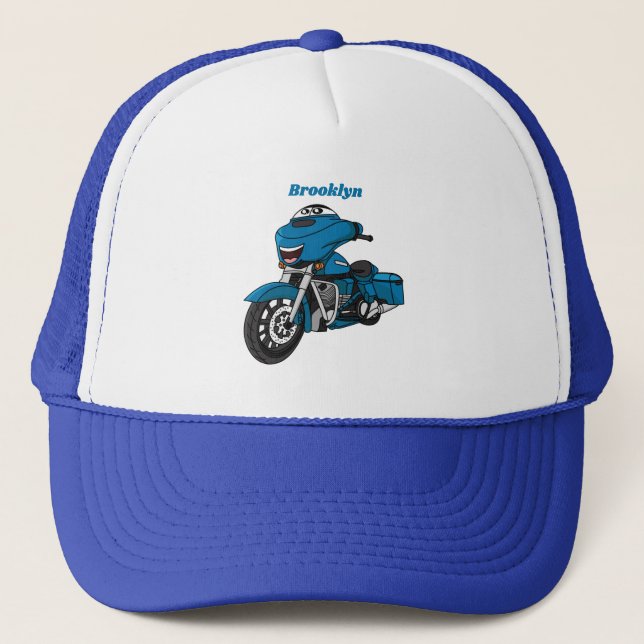 Gorra De Camionero Personalizado de moto azul feliz (Anverso)