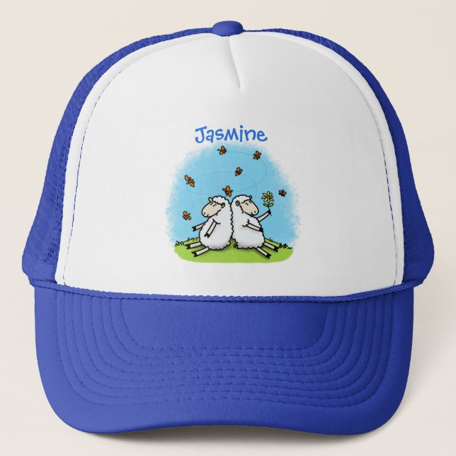 Gorra De Camionero Personalizado de ovejas y mariposas (Anverso)