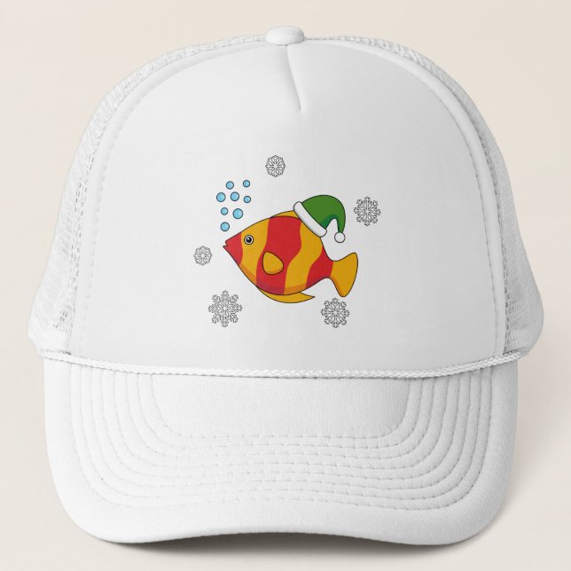 Gorra De Camionero Personalizado de peces tropicales de Navidad en pa (Anverso)
