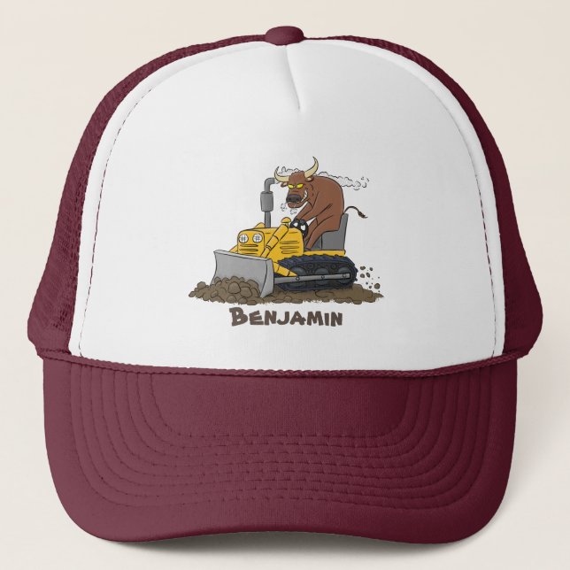 Gorra De Camionero Personalizado del bulldozer cómico que conduce un  (Anverso)
