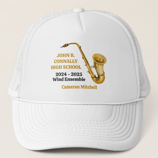Gorra De Camionero Personalizado el oro de la banda saxofónica de sec (Anverso)