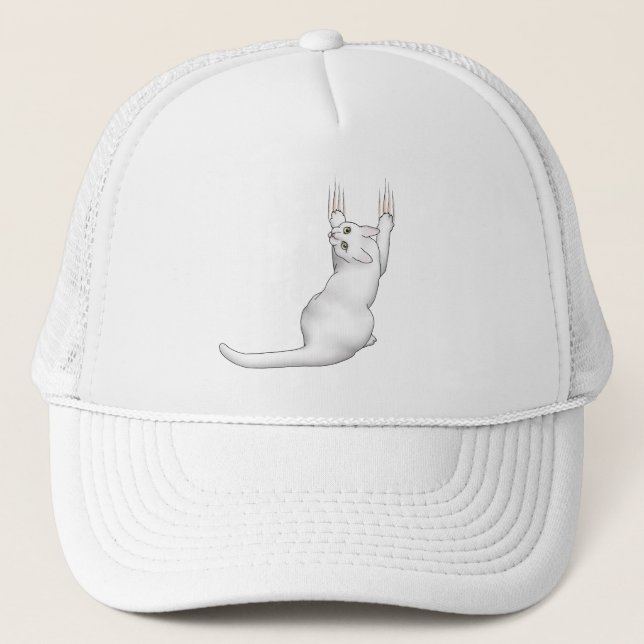 Gorra De Camionero Personalizado Gato Blanco arañando y desgarrando (Anverso)