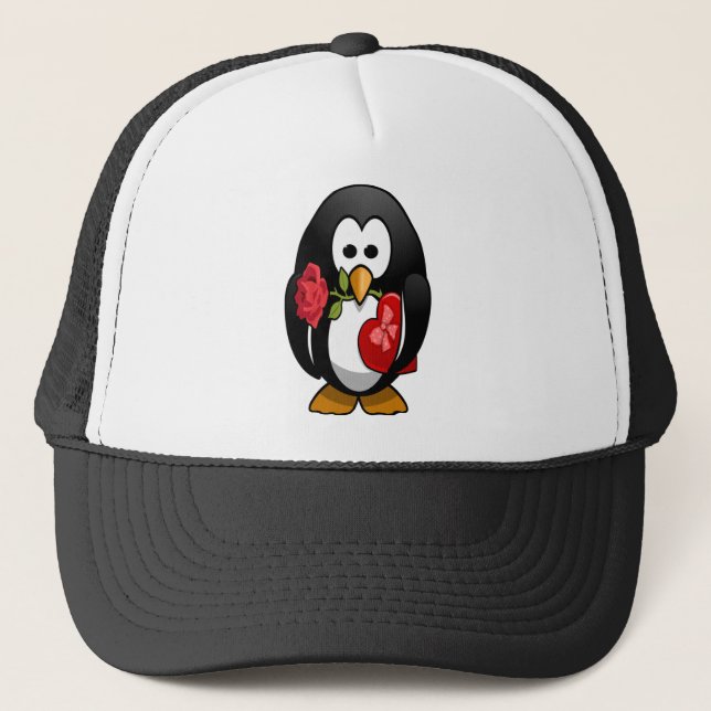 Gorra De Camionero Personalizado gracioso de Penguin El día de San Va (Anverso)