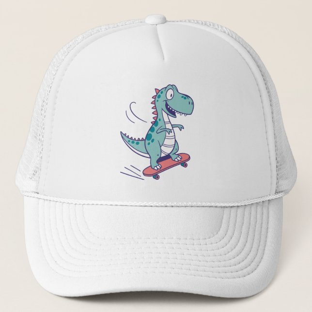 Gorra De Camionero Personalizado Guay T-Rex en Skateboard (Anverso)