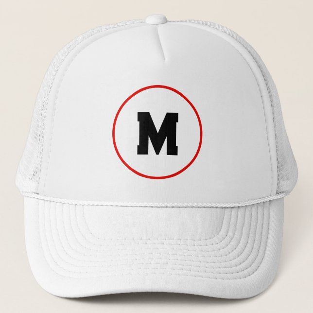 Gorra De Camionero Personalizado inicial en anillo rojo (Anverso)