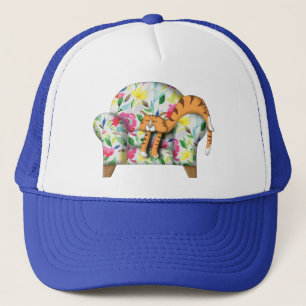 Gorra De Camionero Personalizado Kitty durmiendo en una silla floral