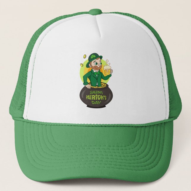 Gorra De Camionero Personalizado leprechaun en una olla de oro sosten (Anverso)