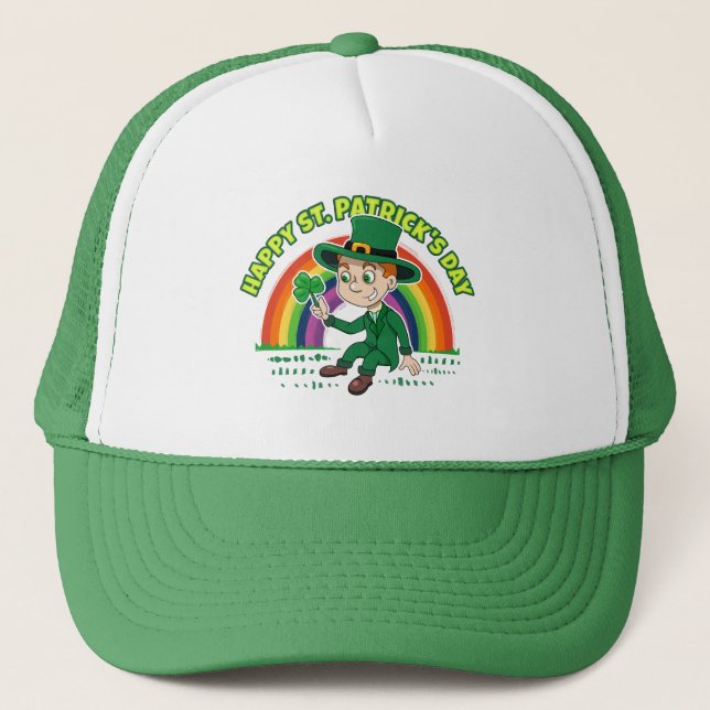 Gorra De Camionero Personalizado lindo leprechaun con shamrock y arco (Anverso)