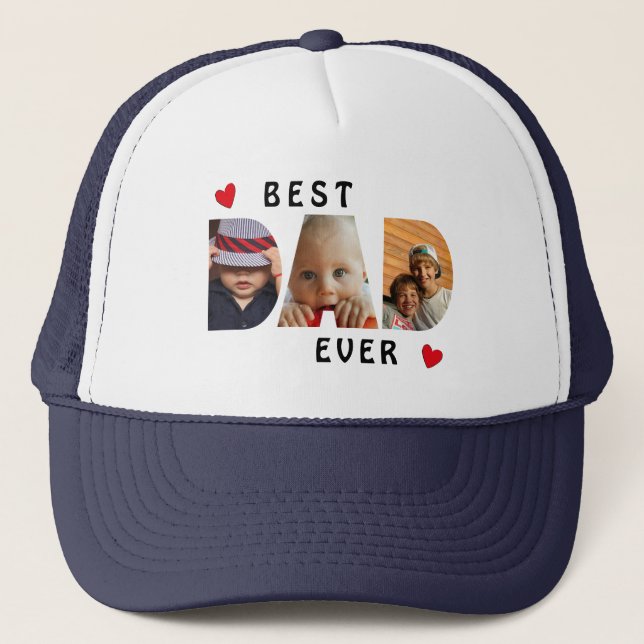 Gorra De Camionero Personalizado Mejor Papá Cada 3 Collages de fotos (Anverso)