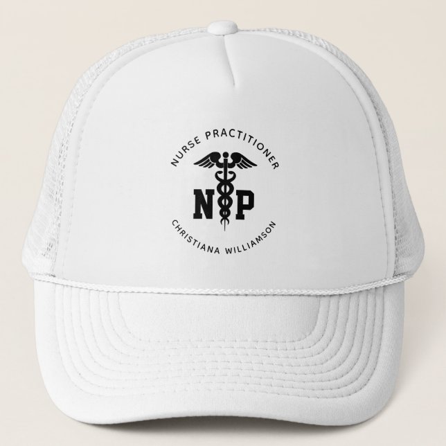 Gorra De Camionero Personalizado Nurse Practicante Graduación Caduceu (Anverso)