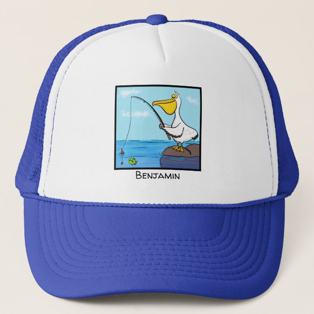 Gorra De Camionero Personalizado pelícano de pesca divertida (Anverso)