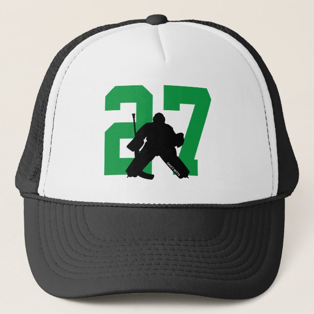 Gorra De Camionero Personalizado personalizado Goalie número verde (Anverso)