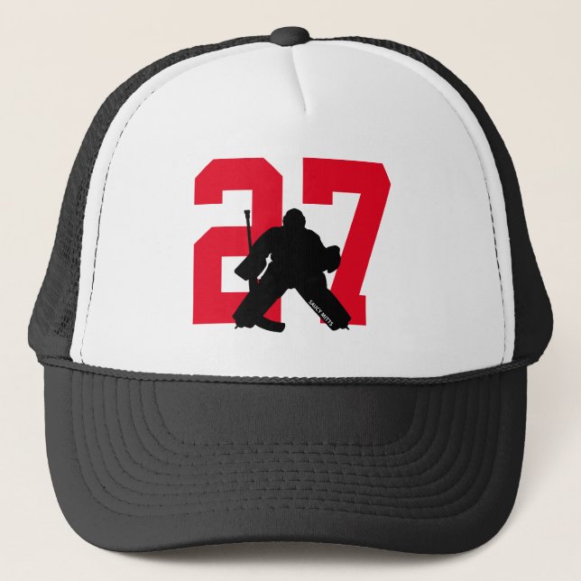 Gorra De Camionero Personalizado personalizado: goleador de hockey nú (Anverso)