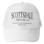 Gorra De Camionero Personalizado Scottsdale antes de la bachillerato<br><div class="desc">Prepárate para dar la vuelta a la cabeza en el centro de Scottsdale con nuestro Personalizado "Scottsdale Before the Veil" Bachelorette Trucker Hat, el accesorio supremo para tu aventura de soltera de lujo. Ya sea que esté de visita en la ciudad por la noche o explorando el desierto durante el...</div>