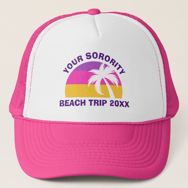 Gorra De Camionero Personalizado Sorority Beach Trip Reunión Palm Tre (Anverso)