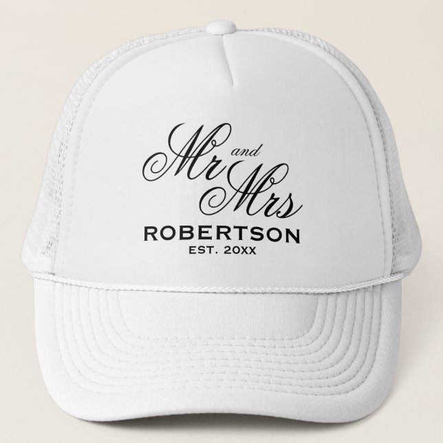 Gorra De Camionero Personalizado Sr. y Sra. boda recién casada (Anverso)