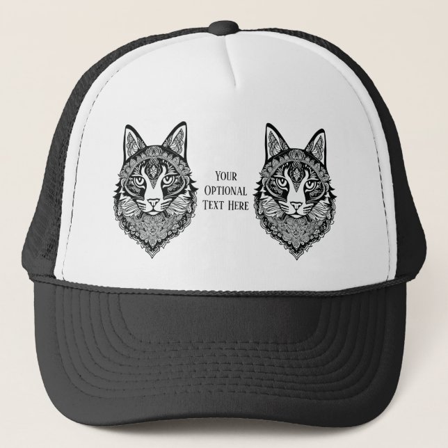 Gorra De Camionero Personalizado Texto Gato ornamental (Anverso)