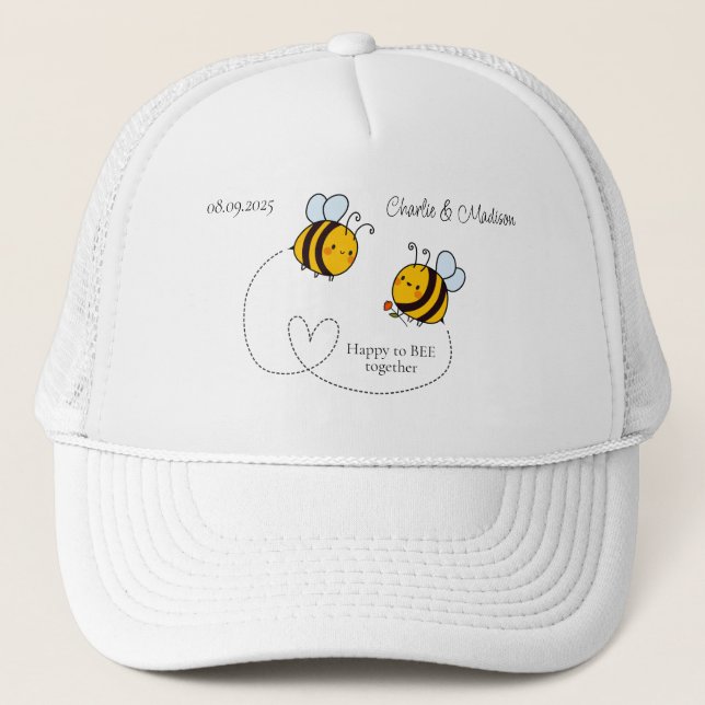 Gorra De Camionero Personalizado Textos Feliz Abejas de Amor (Anverso)