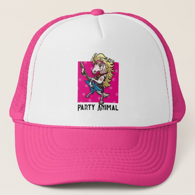 Gorra De Camionero Personalizado unicornio de roca Glam Rock Metaliza (Anverso)