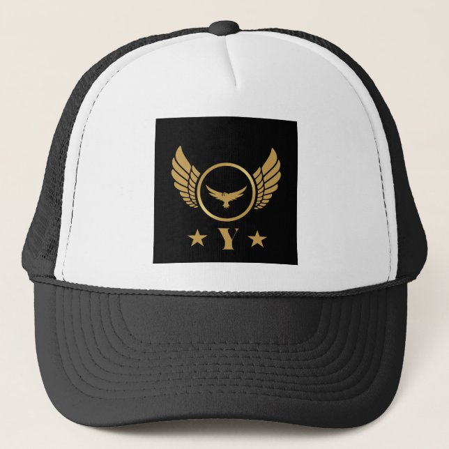 Gorra De Camionero Personalizado Y letra Alas de águila de oro Blanco (Anverso)