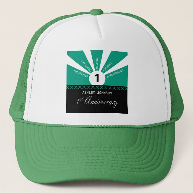 Gorra De Camionero Personalizar, primer año de aniversario de emplead (Anverso)