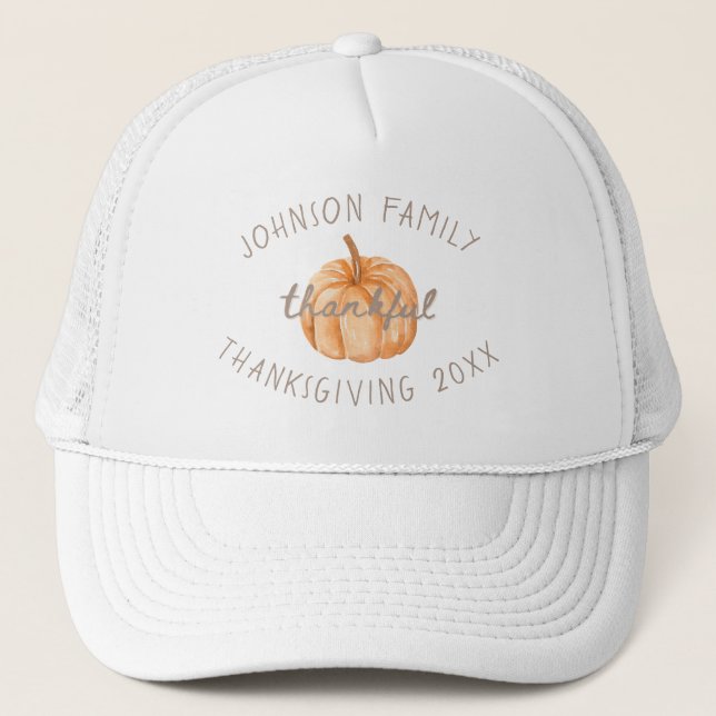 Gorra De Camionero Personalized Family Name Thankful Neutral Gingham  (Anverso)