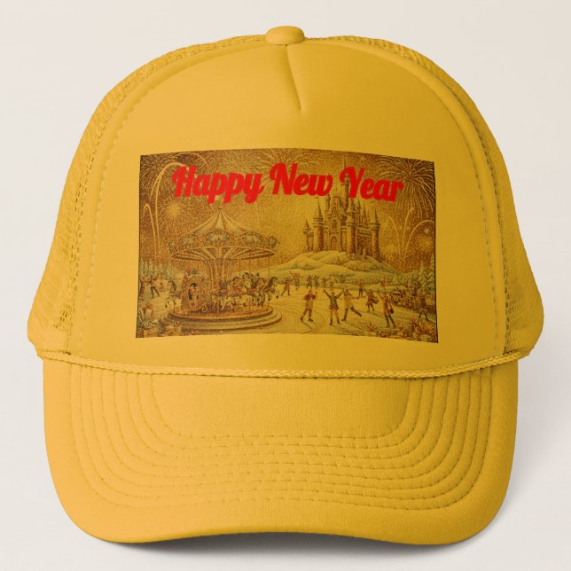 Gorra De Camionero Personalized New Year Holiday gold Yellow Hat (Anverso)