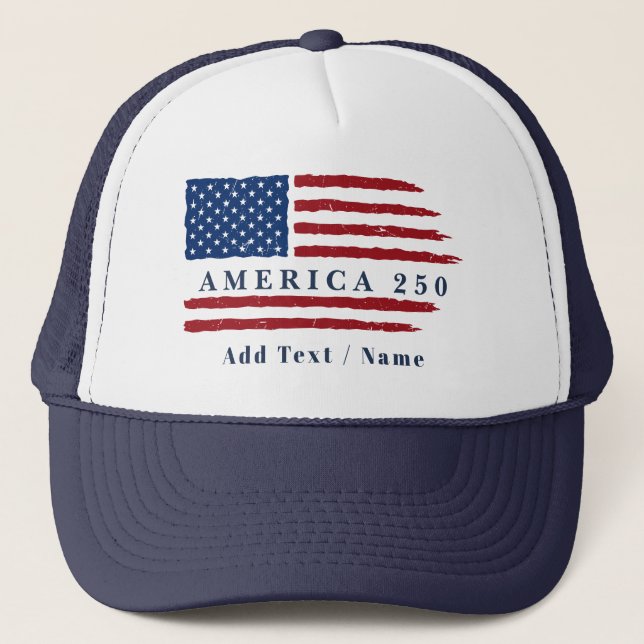 Gorra De Camionero Personalized Text America 250 Patriotic Flag (Anverso)
