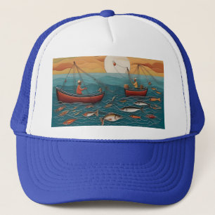 Gorra De Camionero Pesca Del Día Arte Popular Pesquero,