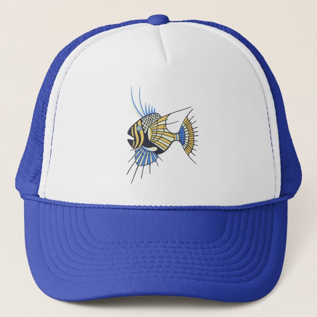 Gorra De Camionero Pescado acuático amarillo azul tropical (Anverso)