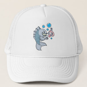 Gorra De Camionero Pescado con anzuelo y gusano de pescado