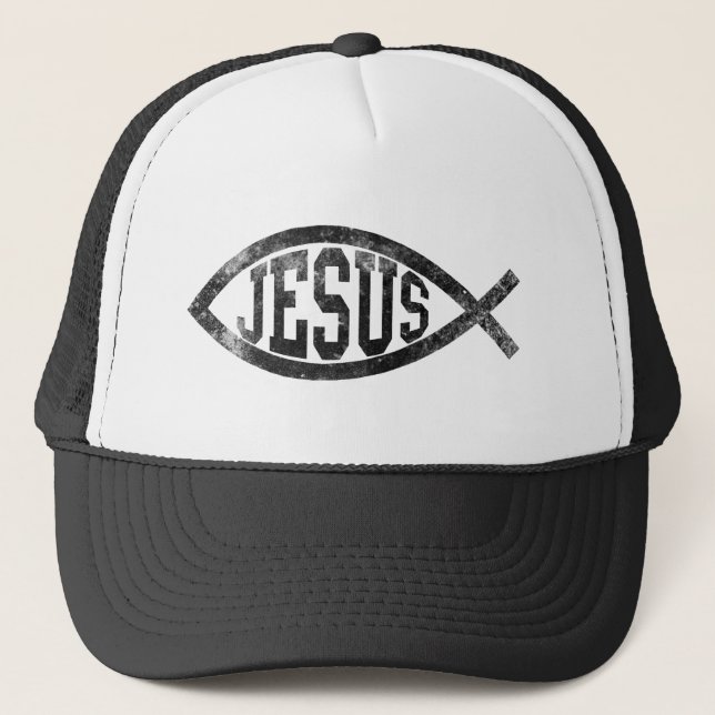 Gorra De Camionero Pescados cristianos de Jesús, Ichthys negro (Anverso)