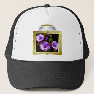 Gorra De Camionero Petunias púrpuras en marco iluminado