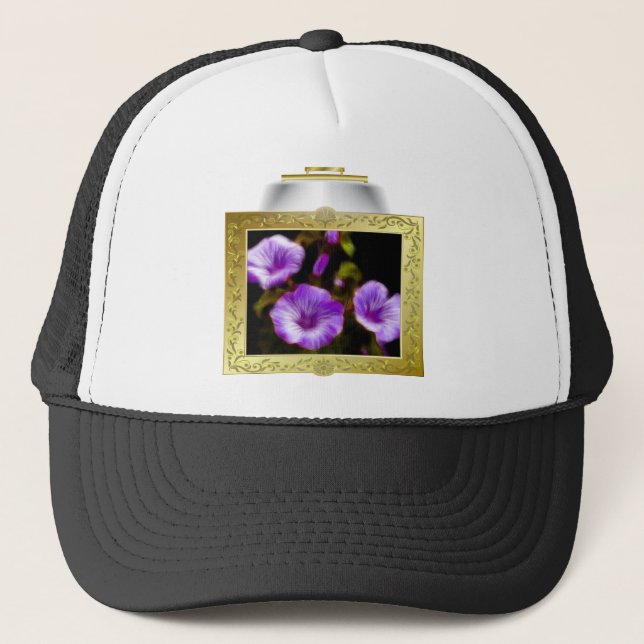 Gorra De Camionero Petunias púrpuras en marco iluminado (Anverso)