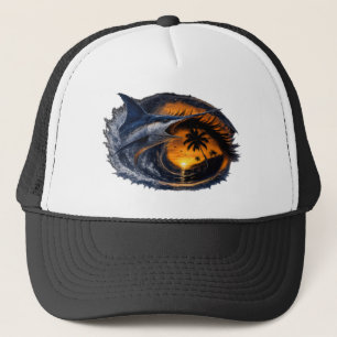 Gorra De Camionero Pez Espada Atardecer Ola – Arte Oceánico Tropical